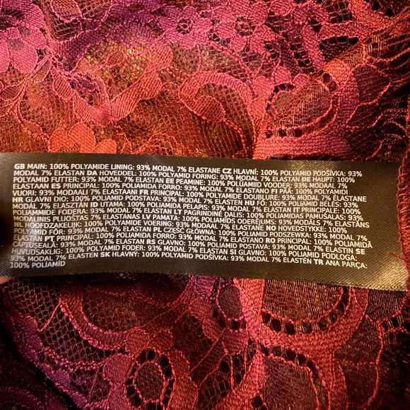 Ever New Burgundy Lace Sheer Blouse — XS Romantic High Neck Long Sleeve Top - Picture 5 of 5